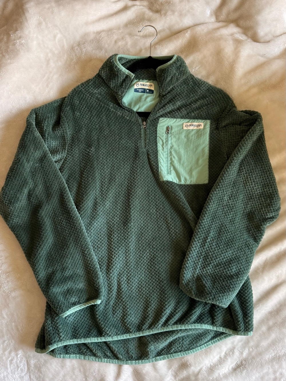 Magellan Outdoors Dark Green Quarter-Zip Fleece with Mint Chest Pocket